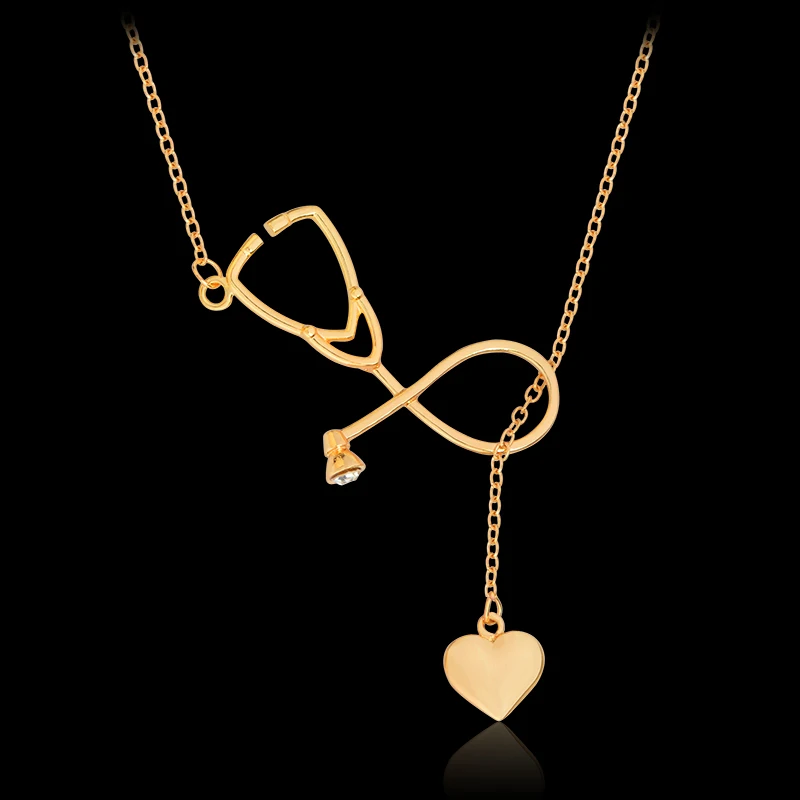 

Fashion Gold Silver Stethoscope Heart Pendant Necklaces MD Jewelry Doctor Nurse Necklace Graduation Gift for Medical Students