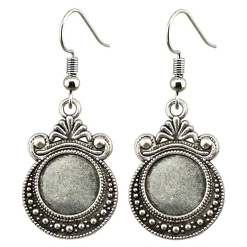 

5Pairs/Lot Fit 12mm Glass Cabochon Antique Silver Color Zinc Alloy Drop Earrings Hooks Earring Base Setting Earring Findings