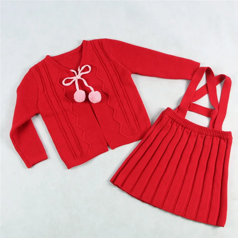 Осенне-зимний комплект со свитером для девочек, детская одежда, детская одежда, рубашка+ юбка, свитер, костюм для девочек, вязаный свитер