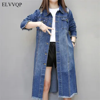 

Slim Korean Single Breasted Trench Coat for Women Plus Size 3XL Spring Female Windbreaker 2018 Long Denim Coats Overcoats N212