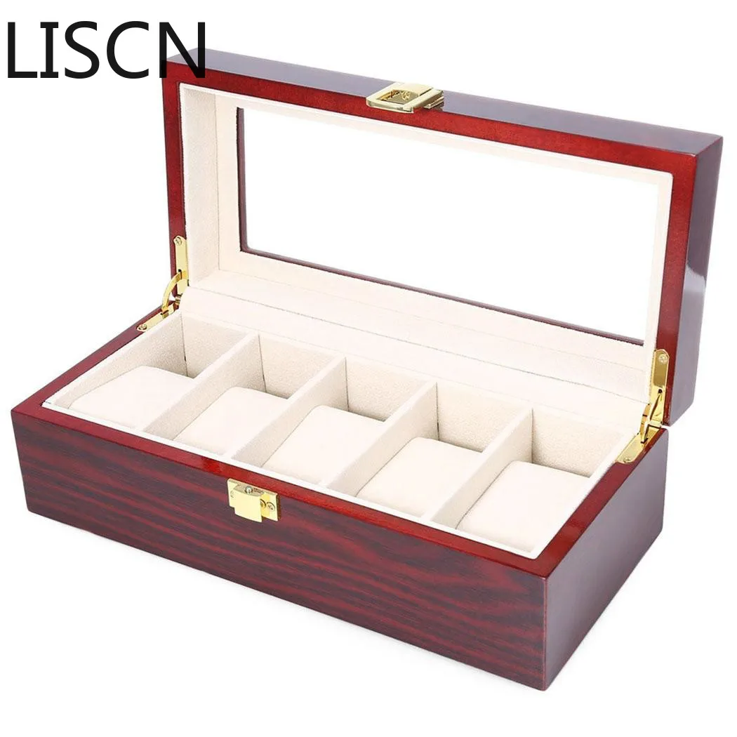 

LISCN 5 Grid Watch Box Display Case Watch Winder High Quality Jewelry Boite Montre Watch Holder Metal Buckle Caja Reloj