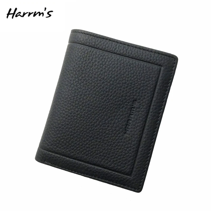 

Harrms 100% Genuine Cow Leather Wallet Men Brand Short Soft Feel Standard Card Holder Designer Wallet Commerce Purses Black New