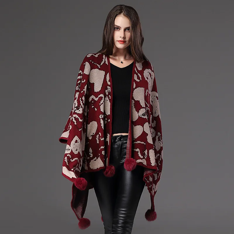 Women Winter Sweater Casual Long sleeve V-neck Cardigans Poncho Capes Shawl Batwing Sleeve Sweaters Jumper Outwear Knitted Coat Sweaters