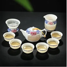 Чайный горшок 10 шт. чайный набор кунг-фу, чайный горшок с кристаллами льда, голубой и белый чайный горшок, костяного фарфора GaiWan, чайное море, фарфор фильтр