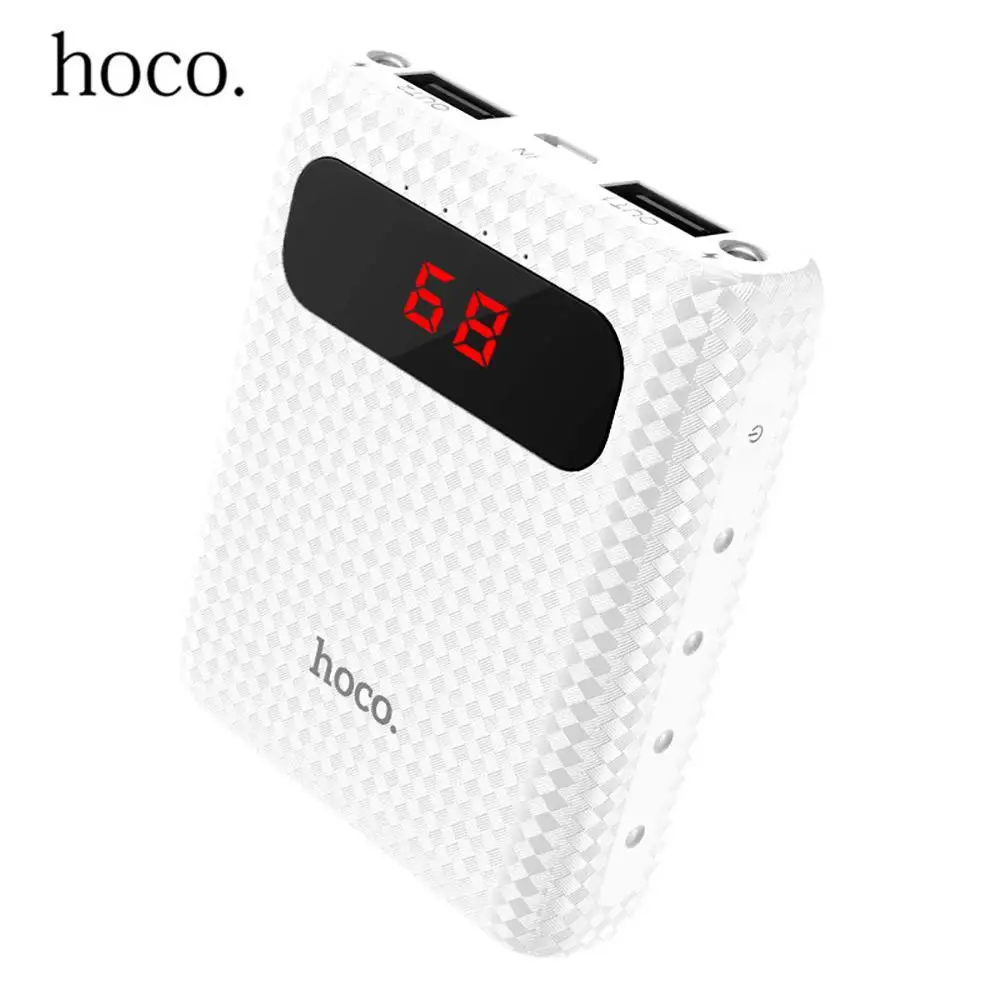 HOCO power Bank 10000 мАч Внешний аккумулятор 18650 портативный мобильный Быстрый двойной USB банк питания для iPhone 7 8 для Xiaomi samsung Tablet - Цвет: white