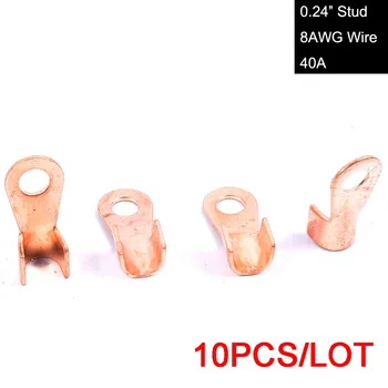 

10 PCS/LOT Power Cable Lug Terminal Kit End Connection Upto 8AWG Wire 0.244" Stud Ring Eye for Engineering Battery Terminals