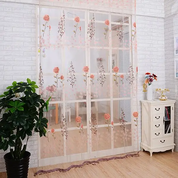 

Flower Printed Voile Tulle Curtain Door Window Curtain Balcony Sheer Panel Screen Curtains For Living Room
