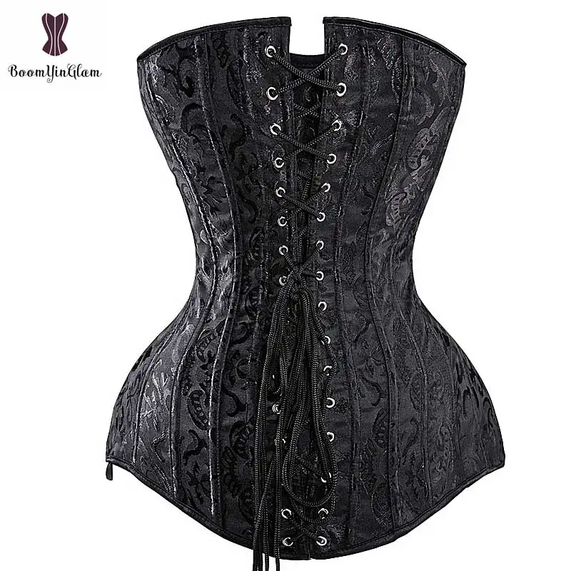 Long Torso Corset Overbust Gothic Floral Plus Size Corselet Steel Boned Bustier Cover Hip Sexy Women Waist Cincher Busk Closure