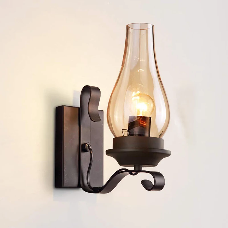 Vintage Loft Wall Lamp with Glass Lampshade for Kitchen Living Room Bedside Mounted Sconce Light Fixture E27 Bulb Free | Лампы и