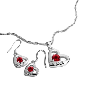 

Fashion 925 sterling silver jewelry set heart around purple stone earring stud pendant necklace for women jewelry sets jewellry