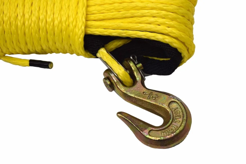 الأصفر 5 ملليمتر * 15 متر كابل atv الونش مع هوك ، 12 حبلا uhmwpe حبل ، 3/16 \