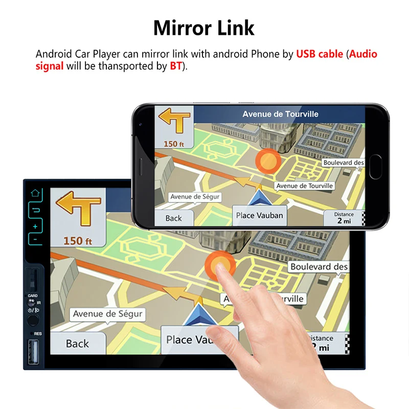 

Mirror Link Steering Wheel Remote Control Car MP5 Video Player 7" 2Din Multimedia Player Capacitive Panel FM/USB/AUX/SD