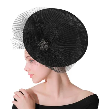 

Black vintage big derby party fascinator hat women wedding kenducky mesh headpiece with hair pins show formal cocktail occasion