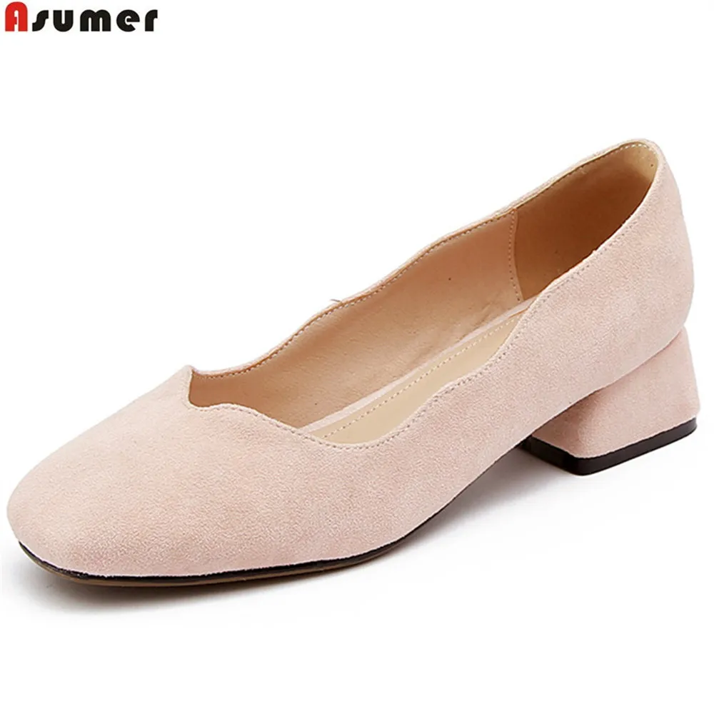 Asumer Femme Printemps Lotus nude 33 Color Arrivée Mode Peu Chaussures caramel Color Femmes Profonde Med 43 Automne Taille Pink Talon 2018 Carré light Pompes Green Nouvelle Talons Bout rwq0RrE
