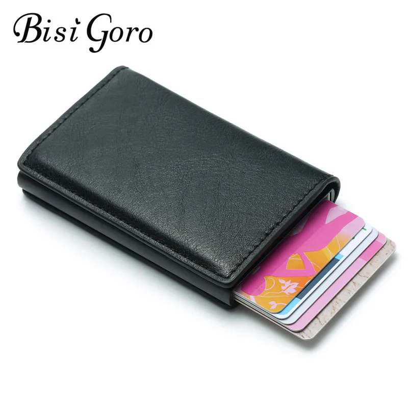 

BISI GORO 2019 Slim RFID Wallet Business Card Holder Hasp Aluminum Credit Card Wallet Metal Credit Mini smart Men Purse