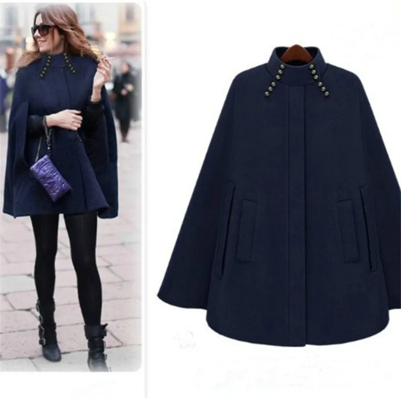 

2018 Women Coats Autumn Winter Cape Coat Fashion Vintage Overcoat Korean Style Wool Long Cape Coat