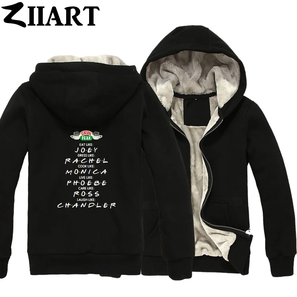 

friends central perk joey rachel monica phoebe ross chandler Boys Man Male Full Zip Autumn Winter Plus Velvet Parkas ZIIART