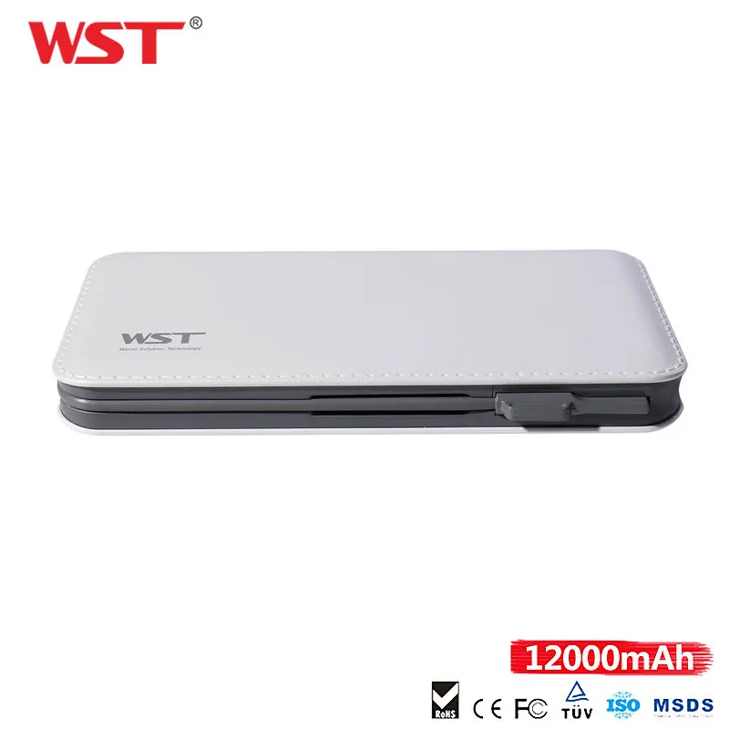 Внешний аккумулятор WST емкостью 12000 мАч со встроенным кабелем и адаптером для