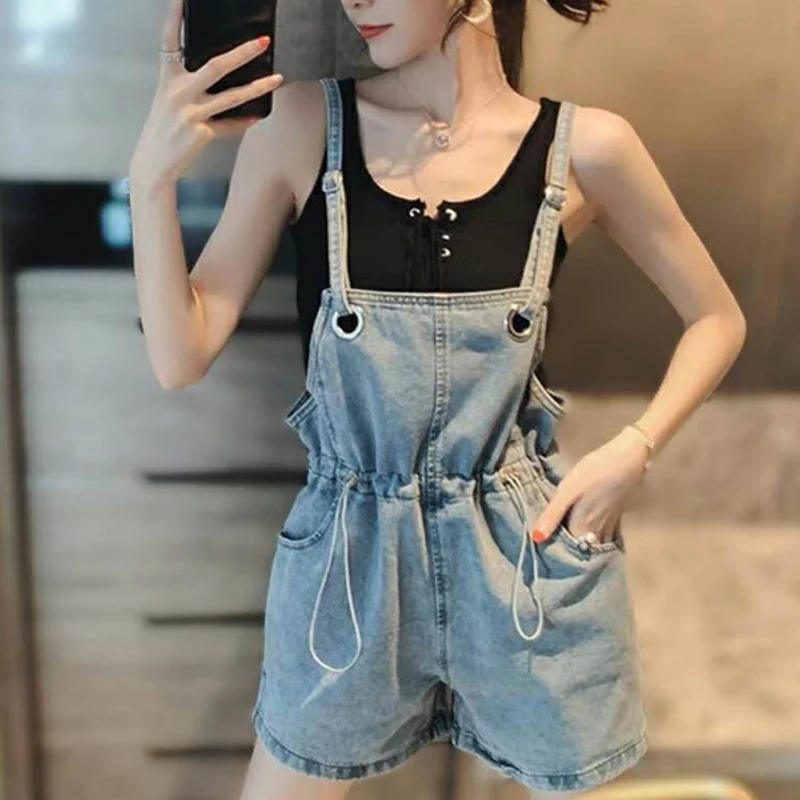 

Summer Strap Short Denim Overalls Women Loose Boyfriend Jean Jumpsuit Denim Playsuits Elegant Pockets High Waist Short Overalls
