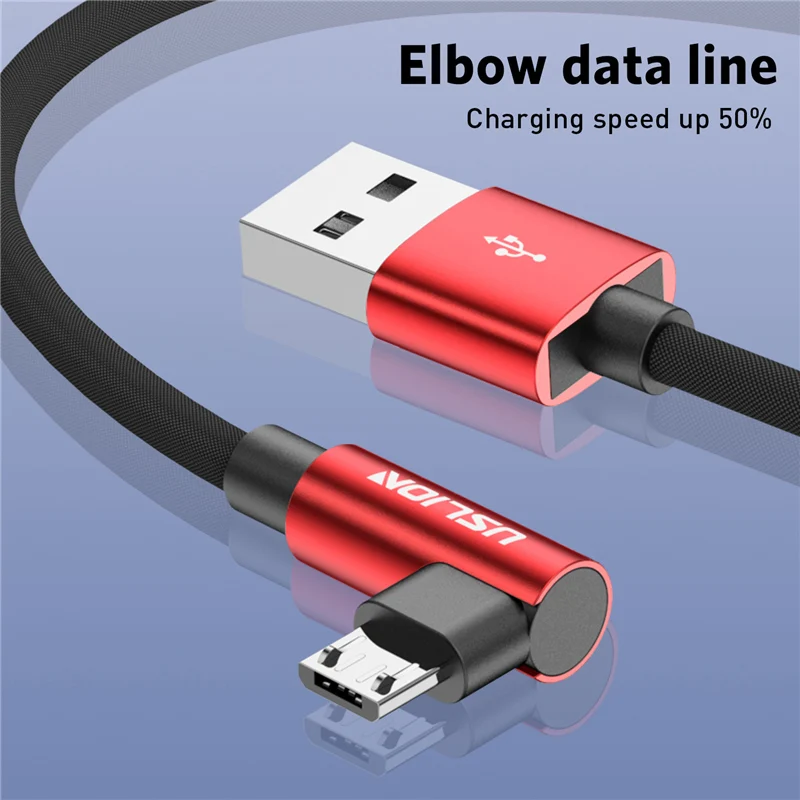 USLION 90 درجة مايكرو كابل usb لسامسونج Xiaomi هواوي 2A سريع شاحن الروبوت كابل الهاتف المحمول كابل للأندرويد جهاز