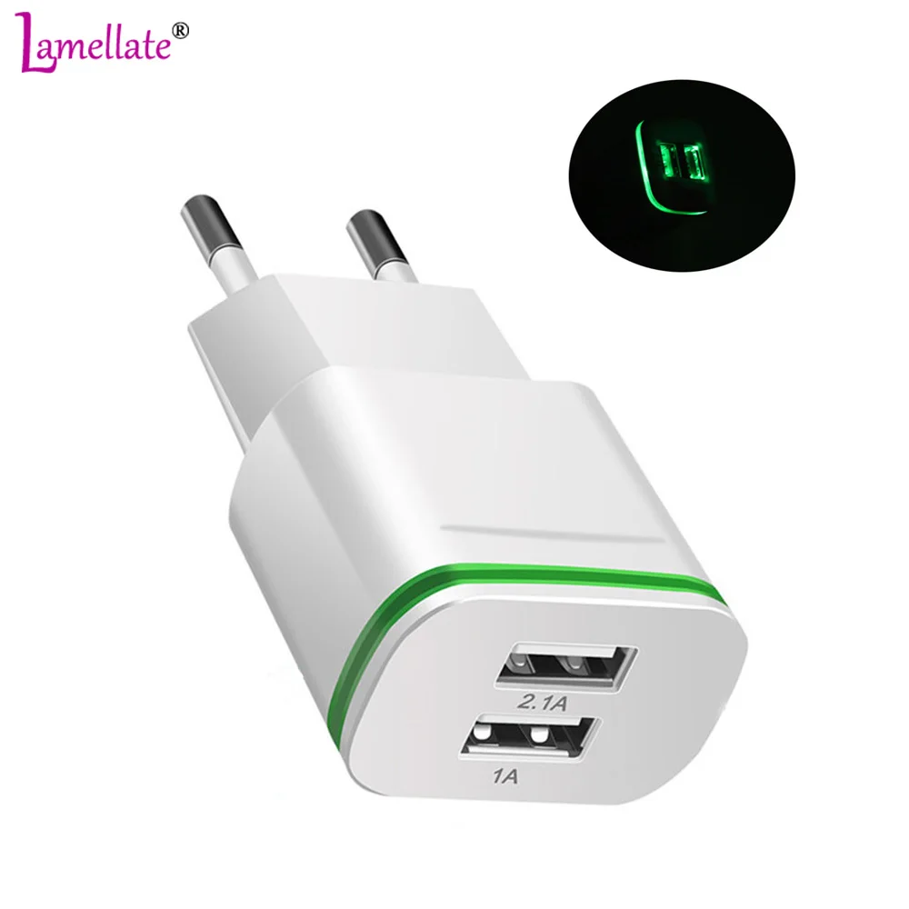 Goedkoop Lamellate 2 Poorten LED Light USB Charger 5 v 2A Muur Adapter Mobiele Telefoon Micro Data Opladen Voor iPhone Samsung xiaomi 4x Charger