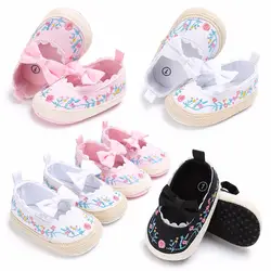 Лидер продаж для новорожденных Детские кроватки обувь лук вышивка принцесса детская мягкая подошва против скольжения Prewalker для маленьких
