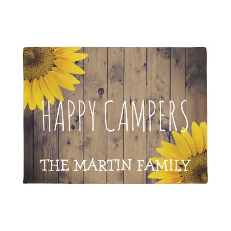 

Rustic Sunflowers Country Wood Happy Campers Doormat Home Decoration Entry Non-slip Door Mat Rubber Washable Floor Home Rug Car