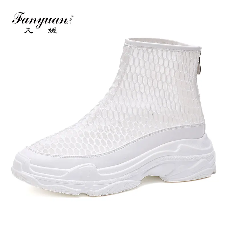

Fanyuan Platform Shoes Woman sandalie Ankle Summer Boots Casual Roman Sandals Breathable Mesh Summer Shoes Creepers Black White