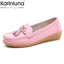 KarinLuna/ г. Прямая поставка, 20 цветов, большие размеры 35-44, повседневная обувь из натуральной кожи, женская мягкая обувь, мокасины на плоской подошве