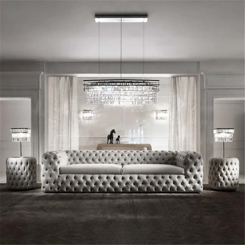 Роскошный современный тканевый бархатный диван из нубука и кожи честерфилда