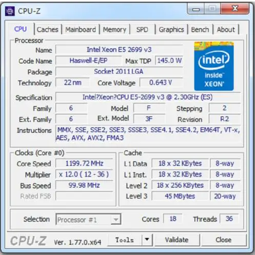 Оригинальный процессор Intel Xeon QS версия E5 2699V3 ЦП 2 30 ГГц 45 МБ 18 ядер 22 нм 145 вт LGA2011 3 V3