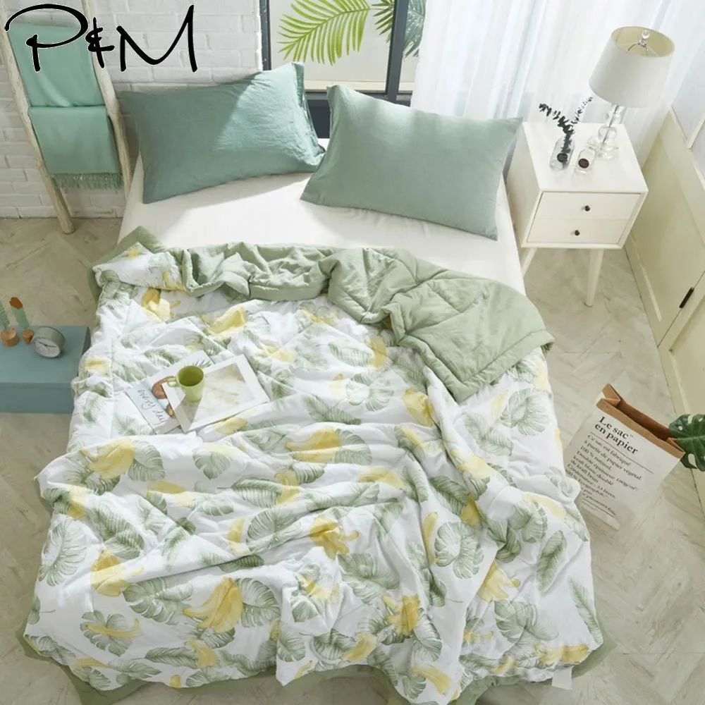 

2019 Green Leaves Bananas INS Stitching Comforter Wash Polyester Fabric Thin Summer Quilt Air-condition Twin Full Queen Size