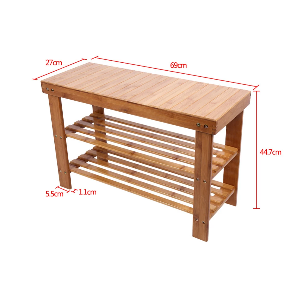 Полка для обуви, 2 уровня, натуральный бамбук, стеллаж для хранения обуви, органайзер, держатель для обуви 70x28x45 см