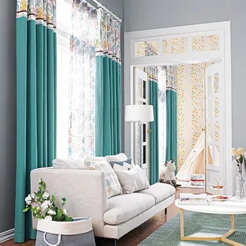 

New cartoon coral mosaic cotton linen living room bedroom fabric curtain