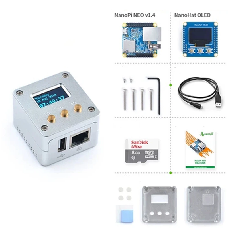 

NanoPi NEO All-metal aluminum housing kit with OLED display running Ubuntu