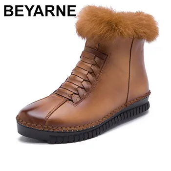 

BEYARNE women snow boots Vintage Style Genuine Leather Women Boots Ankle Boots Flat Boots Mujer Women Shoes