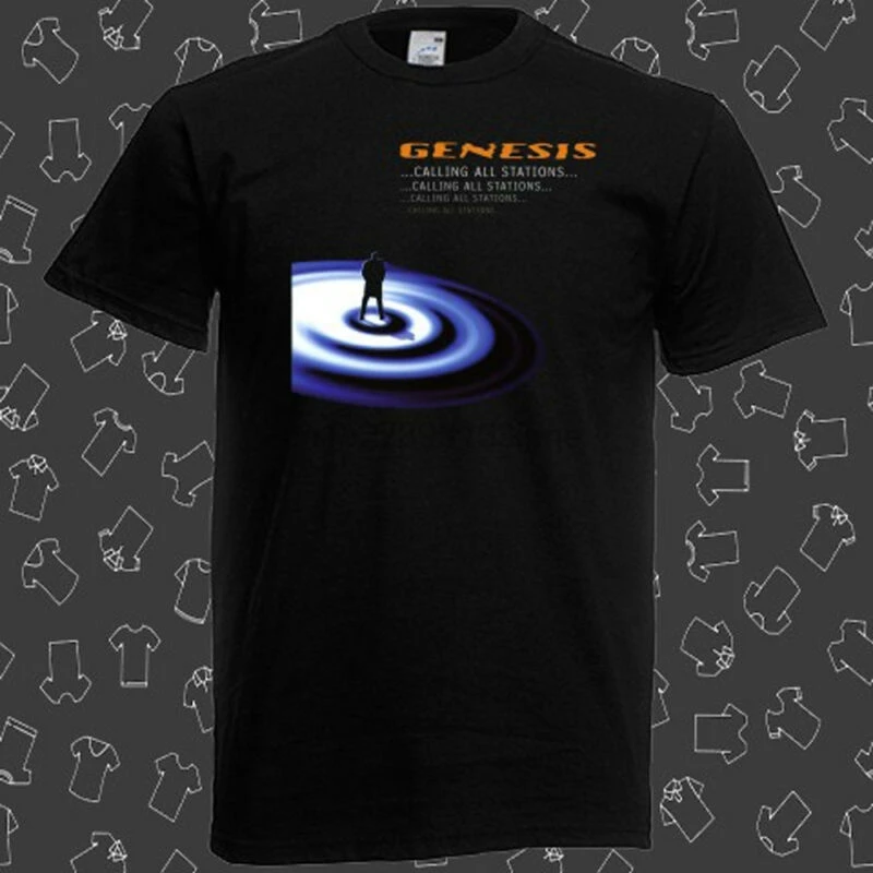 Мужская черная футболка GENESIS call All Stations Rock Band Legend |