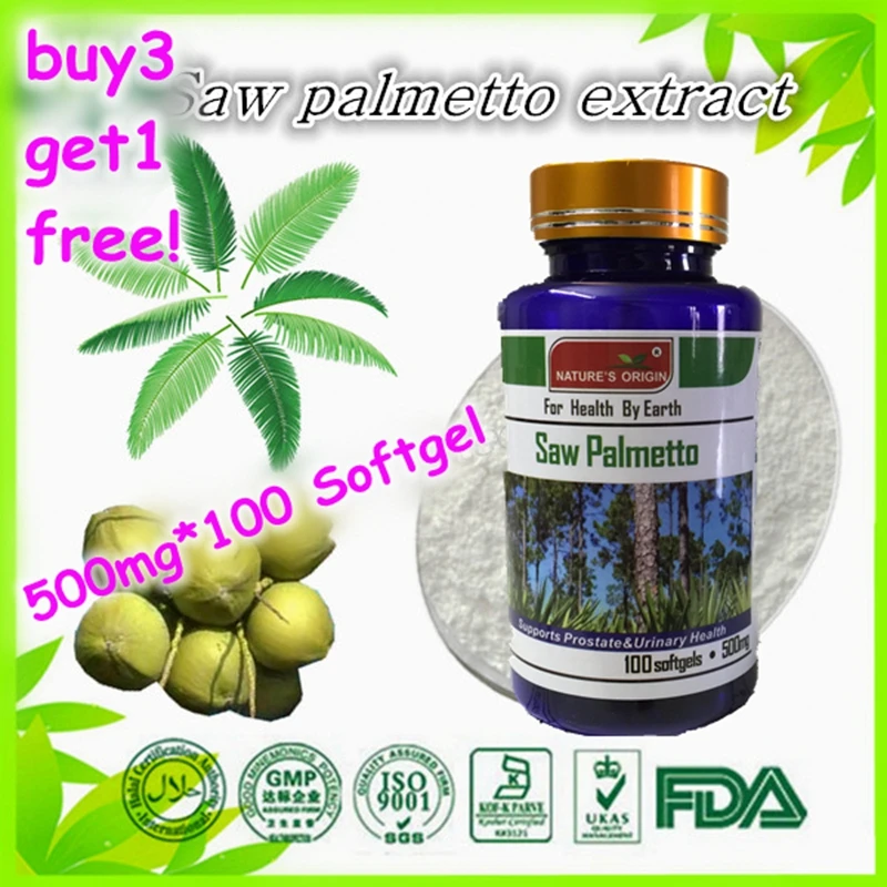 

(Buy 3 Get 1 Free) Saw Palmetto Extract Hair Loss Prostate Health 55% fatty acid and sterols 500mg X 100 Softgel capsule