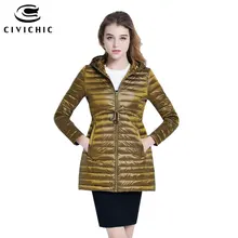 Civichic Горячая Мода S-XXXL женщина легкая зимняя куртка-пуховик Тонкий с капюшоном поясом пальто леди средней длины тонкие теплые Гага Подпушка уличная одежда dc547