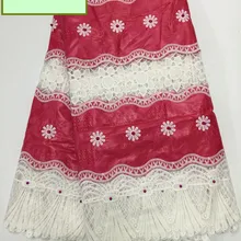 Самые популярные африканские Базен riche Ткань Высокое качество Красный getzner с Гипюр кружево для свадьбы 5 ярдов/партия PL-11