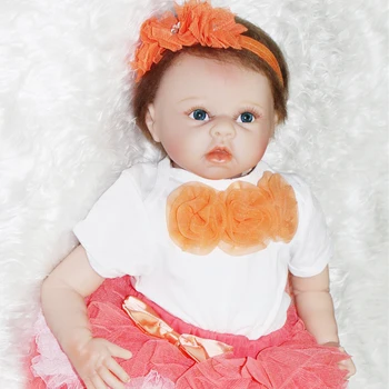 

22" Doll reborn for girls toys lifelike silicone reborn dolls fluffy dress with pacifier bottle children birthday gift bonecas