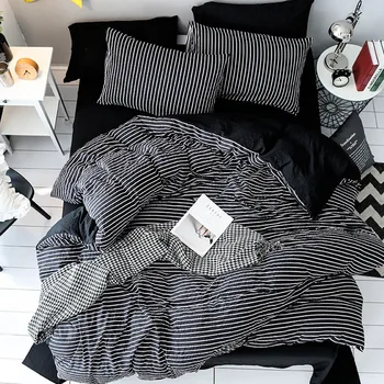 

White / Black stripe printed bedding set pillowcases Single Double Queen King Sizes Bed Linens Set Cool Bedclothes No fading