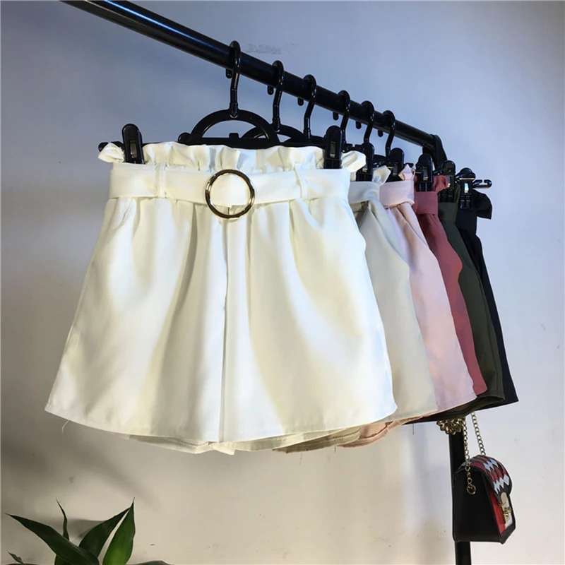 

2018 New Summer Autumn Casual Sashes Chiffon Shorts Women Ring High Waist Wide Leg shorts Elastic Solid Thin Female Shorts Mw369