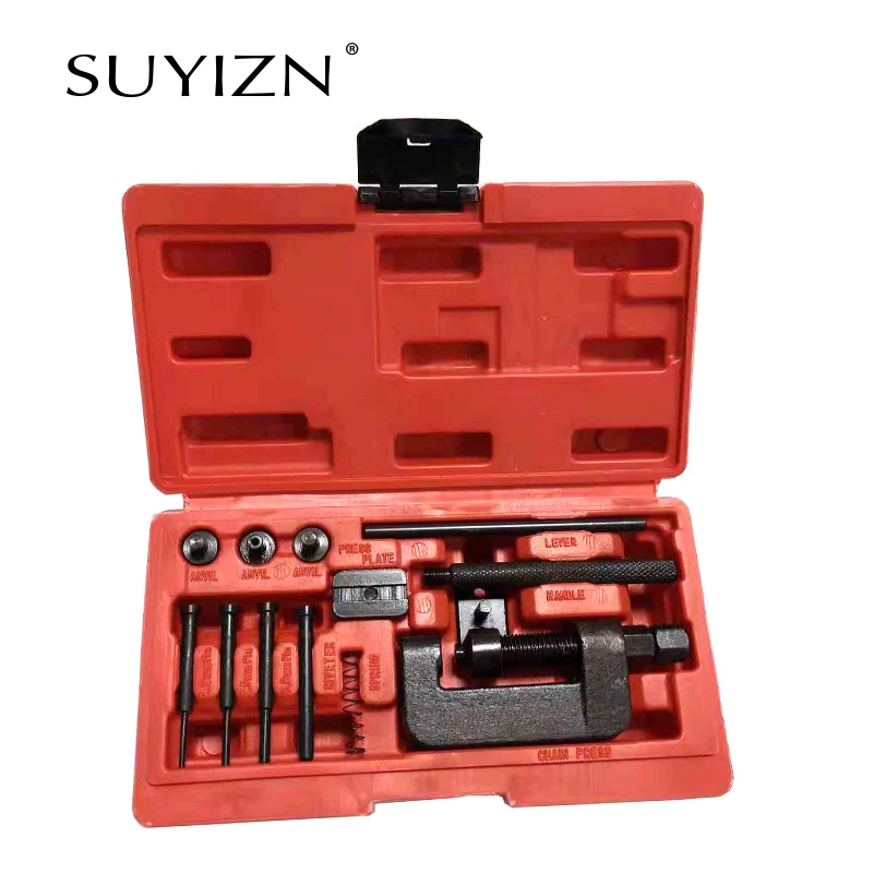 

Motorcycle Bicycle Chain Press Riveting Cutter Removal Repair Tool 13pcs ATV Drive Cam Chain Breaker and Rivet Cutting Kit