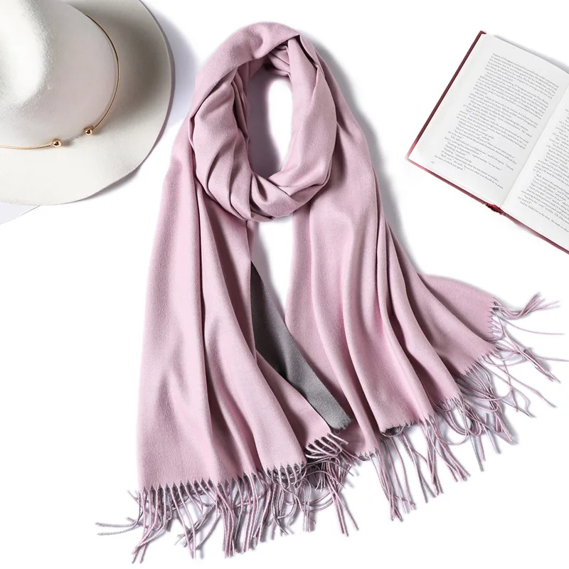 Tanie Szalik w dwóch kolorach zimowy szalik kobiety grube ciepłe szale i okłady solidne kaszmirowe chustki dwustronne użyteczne frędzle Pashmina