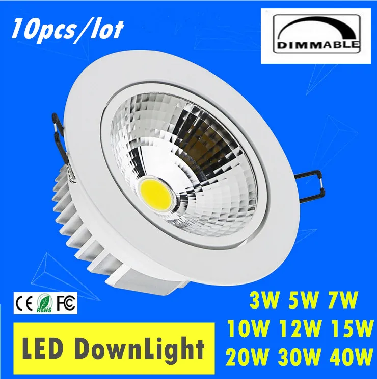 

10pcs Super Bright Dimmable Led downlight light COB Ceiling Spot Light 3w 5w 7w ceiling recessed Lights Indoor Lighting