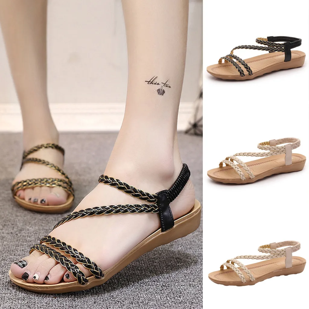 

2019 Women's Classic Rome Sandals Spring Summer Ladies Beach Shoes Peep Toe Shoes Casual Flat Heel Sandal Fashion Outdoor