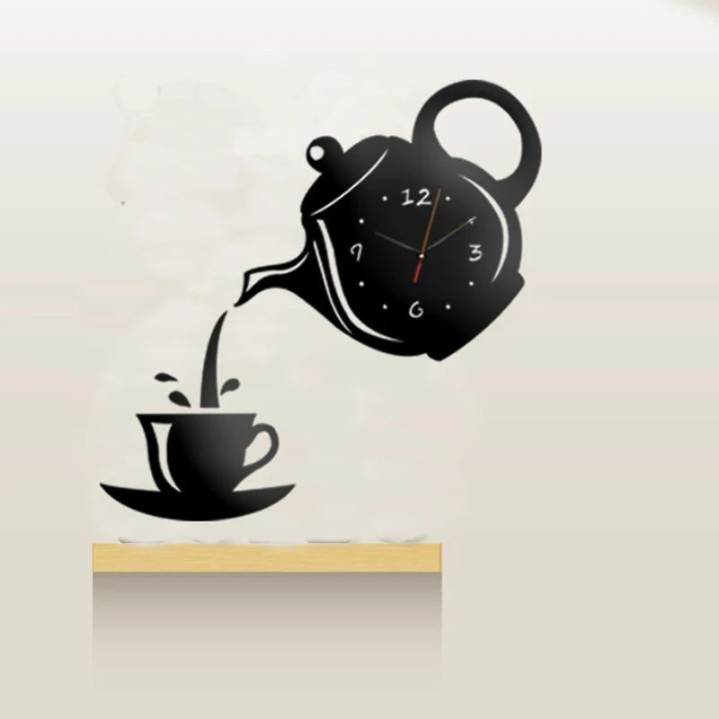 

Wall Clock Clocks Creative DIY Acrylic Coffee Cup Teapot 3D Decorative Kitchen Saat duvar saati Horloge Reloj de pared