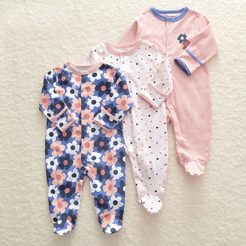 Baby Rompers Sets Infant Long Sleeve Pajamas Spring/autumn Newborn Clothes Pink Flower Print Baby Girl/boy Romper Sleepsuit