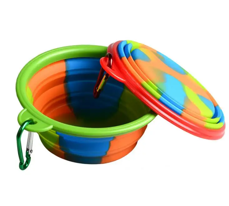 US $134.00 Camouflage Dog Bowl With Hook Silicone Folding Bowls Pet Food Feeders Outdoor Foldable Dog Pet Bowls SN1791